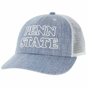 youth trucker hat light blue melange with stitched white outlined Penn State